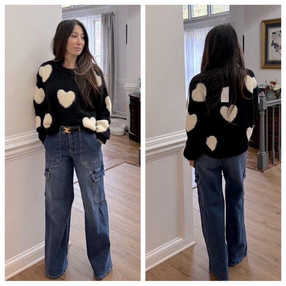 FROM PARIS FRANCE CHIC  HEART OVERSIZED SWEATER - Picture 3 of 5